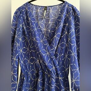 Plenty by Tracy Reece (Anthropologie) blue faux wrap dress with ruffled hem, XS